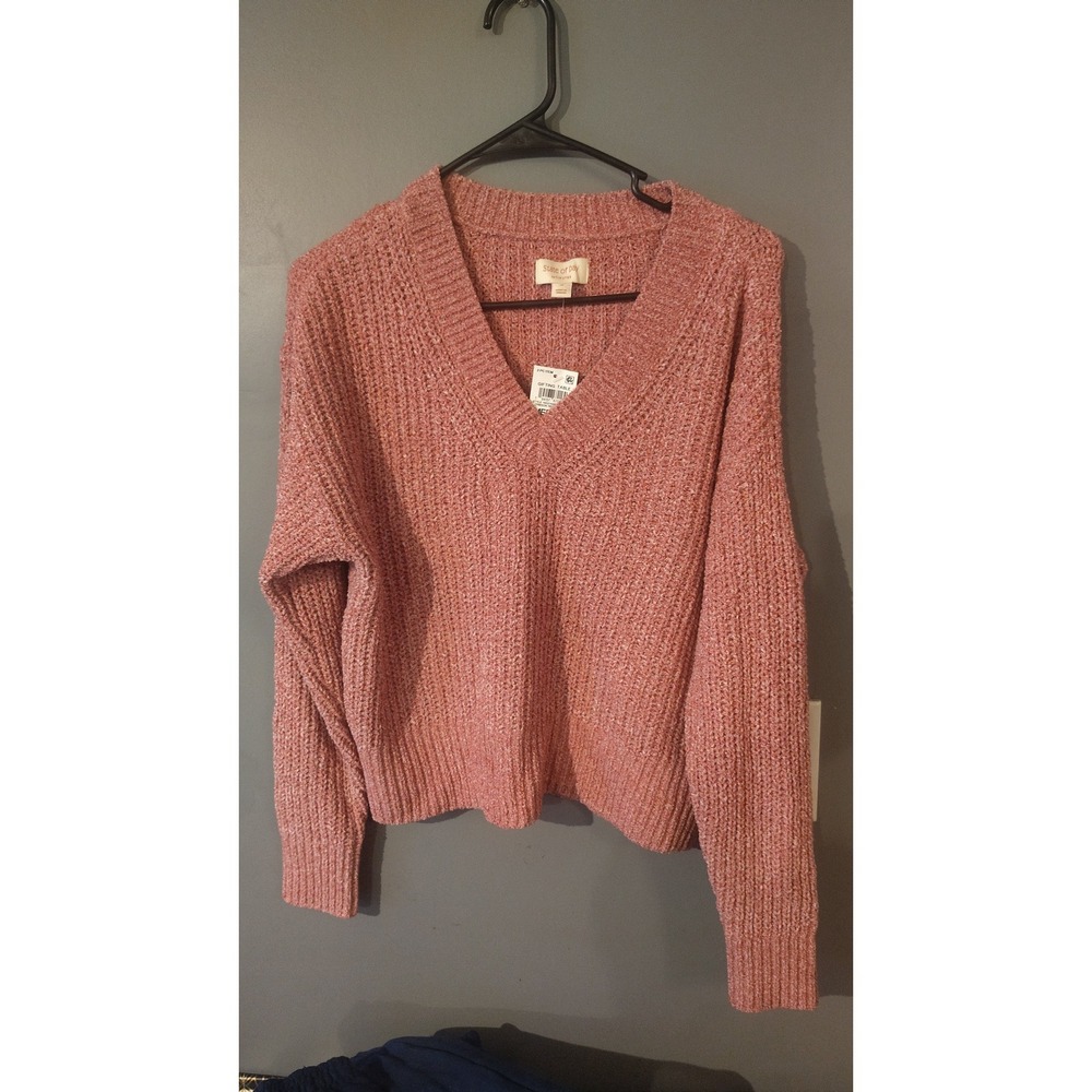 State of Day Intimates Crimson Red Marl V-Neck Shaker Knit Sweater Medium NWT
